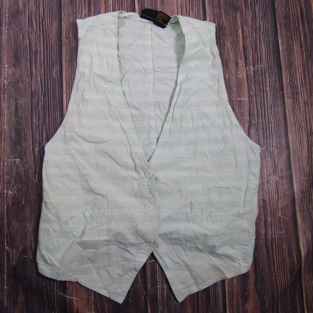 Vintage Liz Sport Vest Womens M Green Plaid Belted Button Pockets Lightweight
